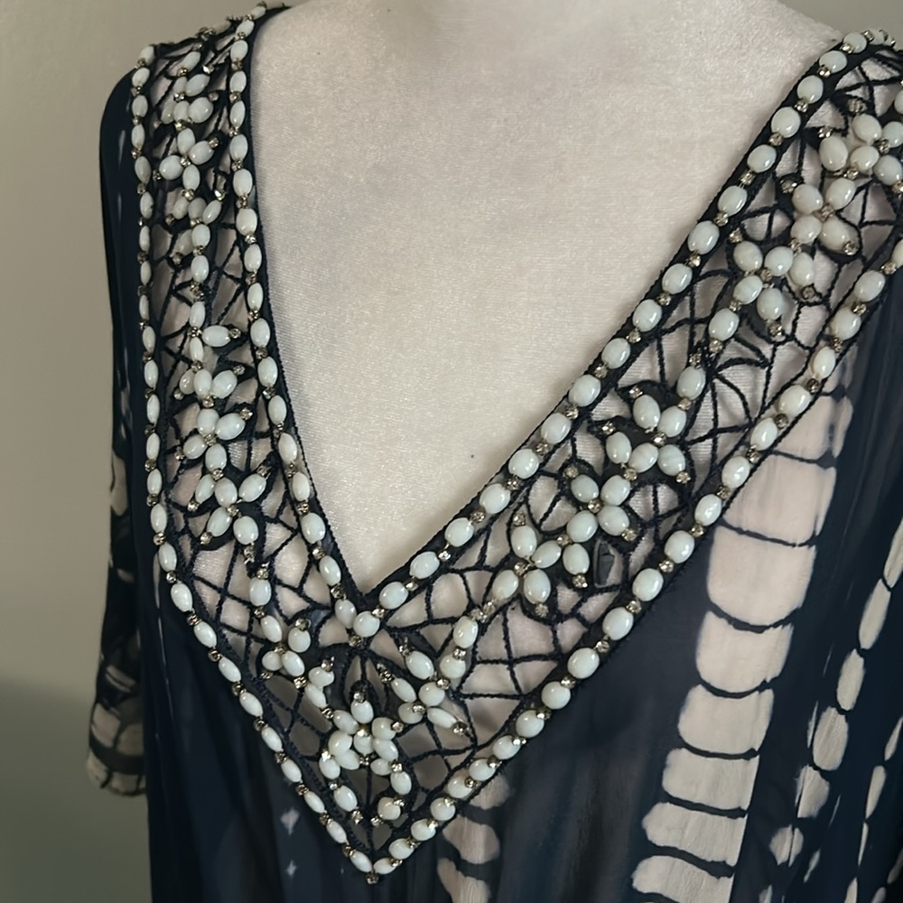 New Women's Debbie Katz South Beach Silk Beaded Kraftan Swimsuit Beach Coverup - Picture 3 of 12